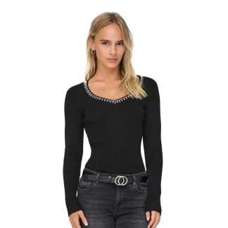 Only Emma LS V-Neck Pearl Knit Black
