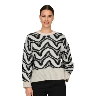 Only Jane LS Jacquard O-Neck BF Knit Cloud Dancer/Black