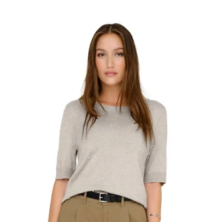 Only Venice Life SS Pearl O-Neck Knit Pumice Stone