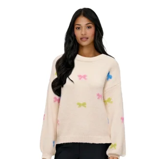 Only Brunhilda Life LS Bow O-Neck Knit Babys Breath