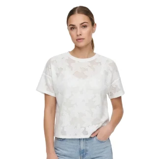 Only Mirabella S/S O-Neck Lace Top Cloud Dancer