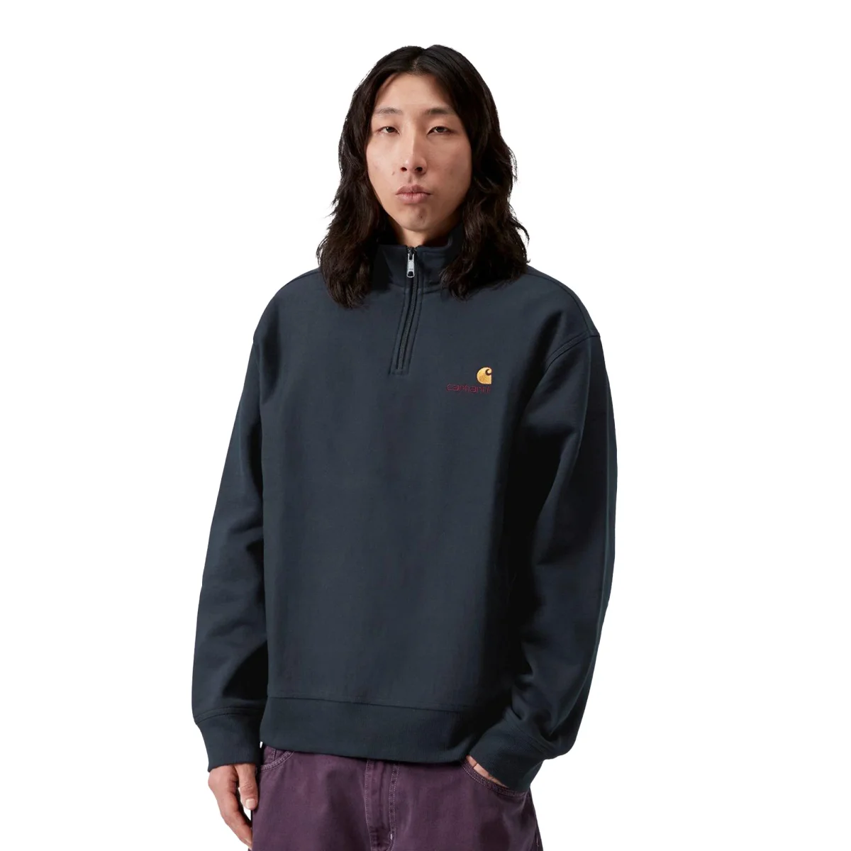 Carhartt WIP Half Zip American Script Sweat Deep Night - Image 2