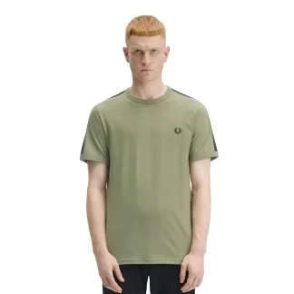 Fred Perry Contrast Tape Ringer T-Shirt Olive/Anchor Grey